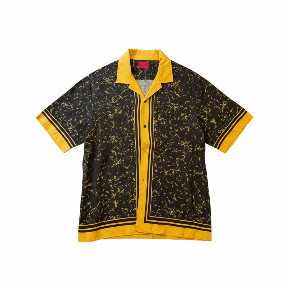 Hugo Egeeno Border Stripe Camp Shirt Black Gold